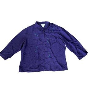 Jordan Woman Women's Plus‎ Size 20 Purple Embroidered 100% Silk Blouse